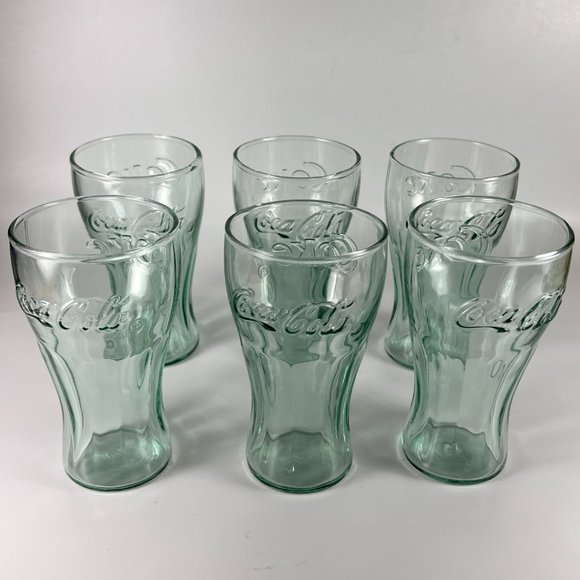 Vtg Coca Cola Coke Green Embossed Bell Shaped Juice Glasses Collectible Lot of 6 - Picture 7 of 14